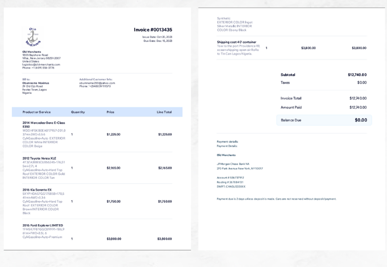 The invoice Alexander Rudsky sent to Obumneme after he made payment